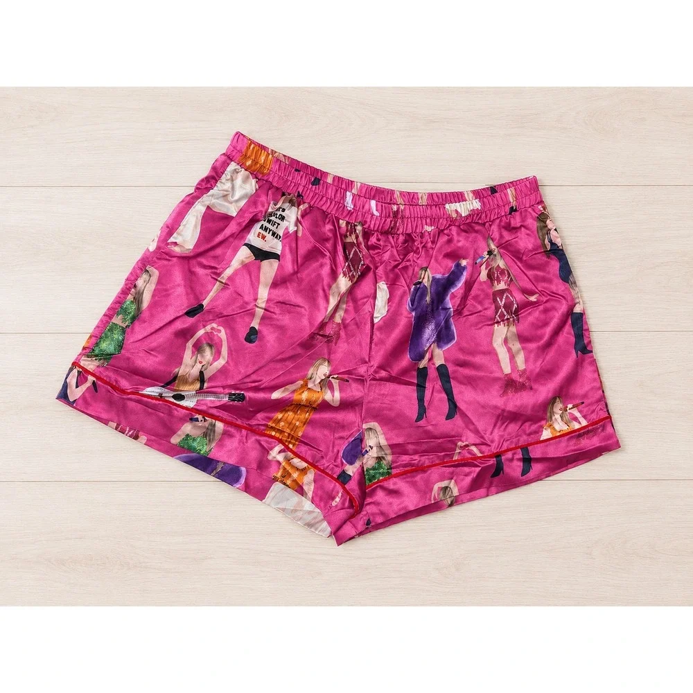 SHESHOW Pink Satin PJ's Women's Medium Taylor Inspired Button Up & Shorts NWT